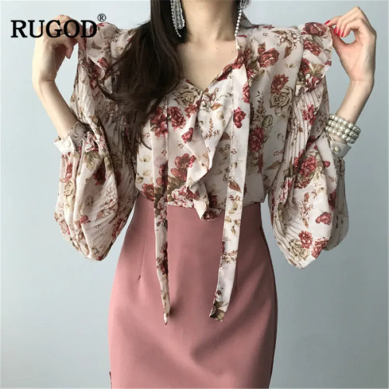 RUGOD женская обувь на каждый день с цветочным принтом Блузки бантом узел