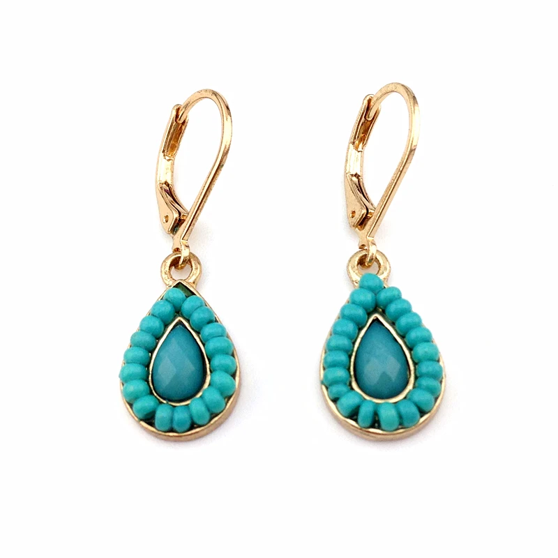 Женские серьги-подвески в виде капли золотистые и зеленые | Украшения аксессуары