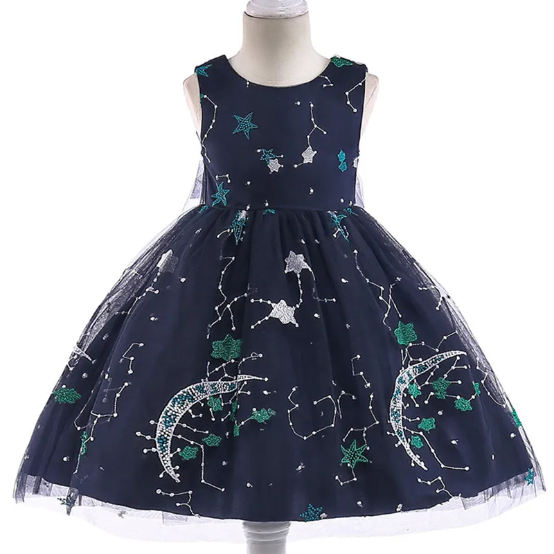 Royal blue Милое Платье с вышивкой в виде звездных звезд для девочек детское платье принцессы с блестками летнее свадебное платье для девочек - Цвет: Royal blue