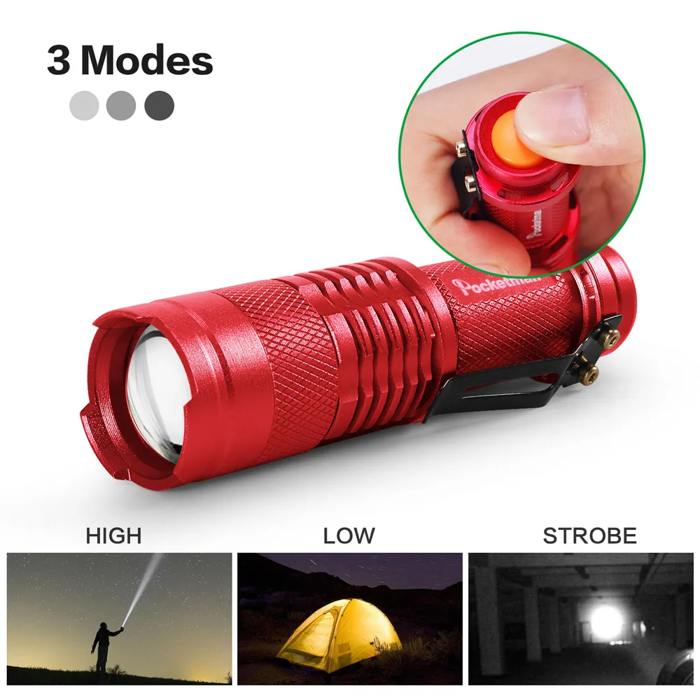 Red 6 цветов, Мини светодиодный фонарь 2000lm Q5, светодиодный фонарь, 3 режима, Регулируемый зум-фокус, фонарь, лампа, фонарик, водонепроницаемый AA/14500 Z50 - Испускаемый цвет: Red