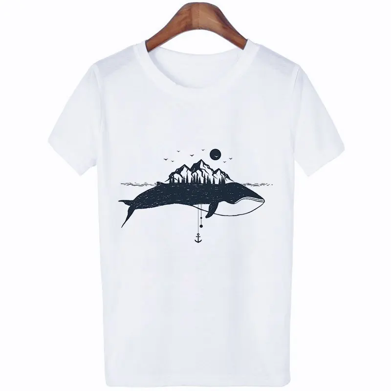 1340 Vintage Vogue Whale Tail Printed Gothic Tshirt Cosmic Belief Harajuku Summer Tops T Shirt Women Vintage Streetwear Vegan T-shirt - Цвет: 1340
