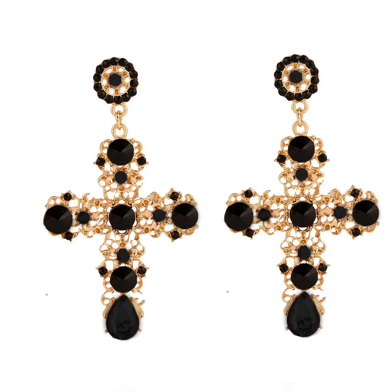 

Earrings Woman Pendant Cross Metal Gold Girl Fashion Jewelry Big hanging Exaggerated Eardrop Metal Dangler