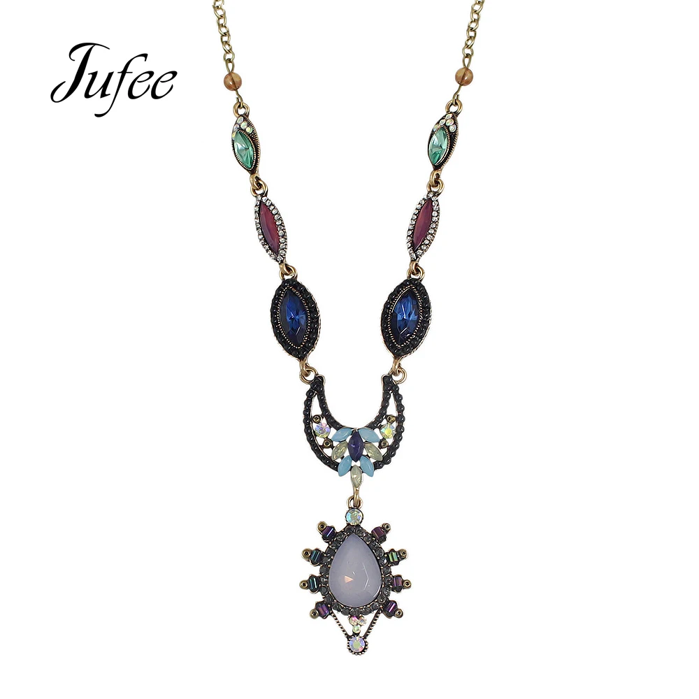 Jufee богемный Стиль Collier Femme разноцветными стразами цветок капли воды кулон