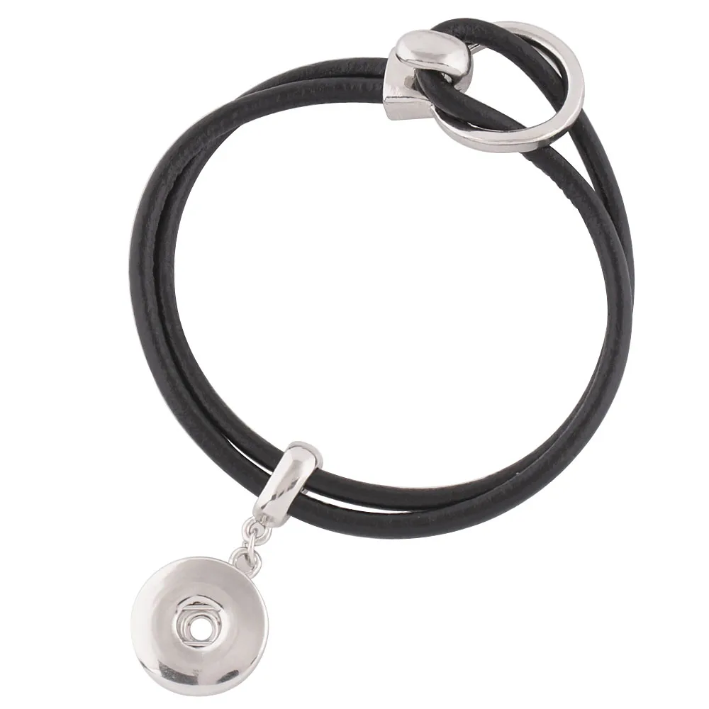 Patnerbeads 22 см черный кожаный браслет 1 кнопка простой Стиль кнопки и Браслет Fit 18 мм