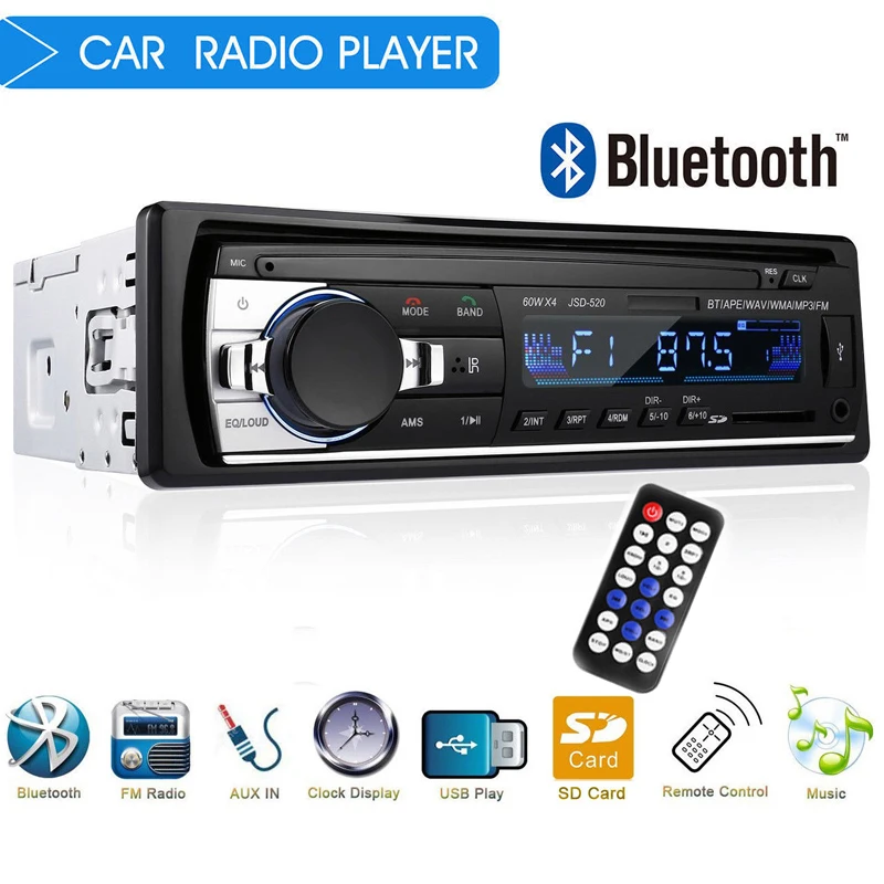 1 Din автомобильный MP3 мультимедийный плеер радиоприемник с Bluetooth стерео радио 12 В в