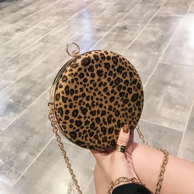 2018 Новая модная леопардовая маленькая круглая сумка для ужина Женская Корейская
