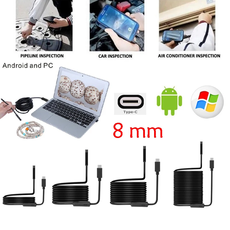 Antscope 720 P USB эндоскоп камера для ПК 8 мм водостойкий тип c змея кабель Android инспекции