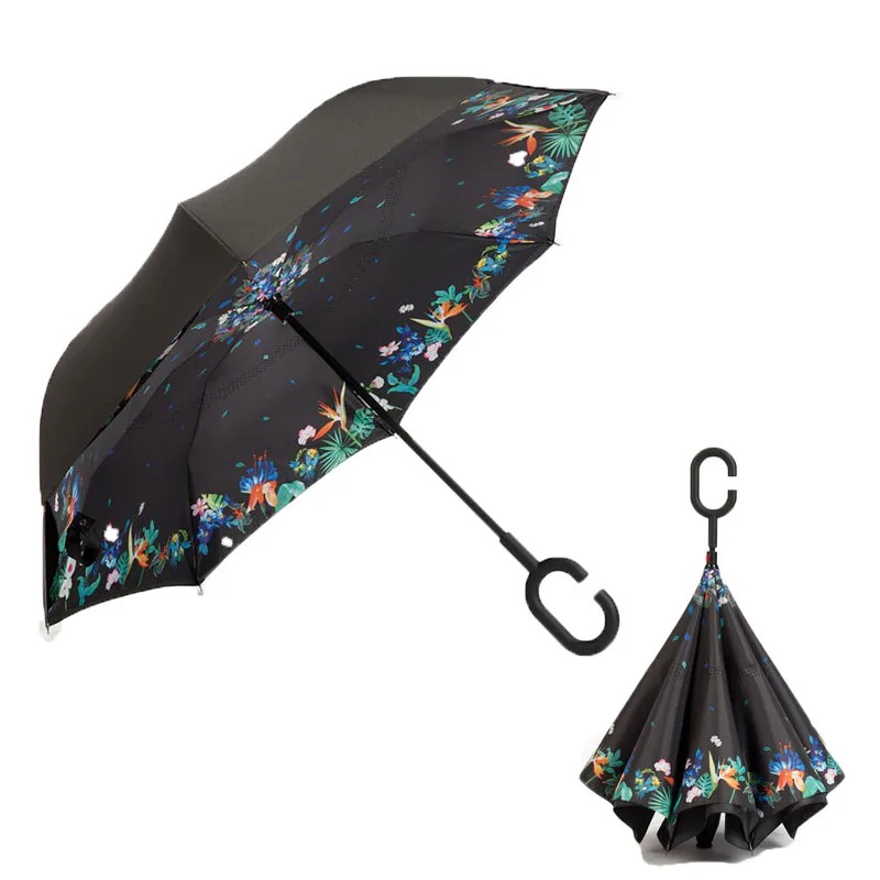 Yesello Printing Reverse Folding Double Layer Guarda Chuva Inverted Umbrella Self Stand Inside Out Rain Protection For Long Car | Дом и сад