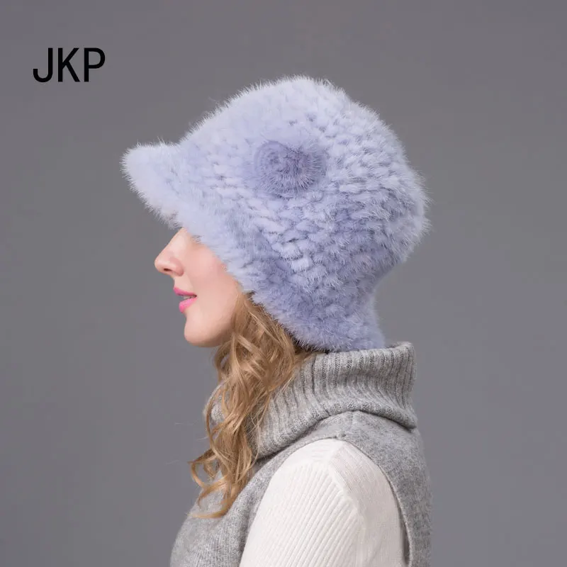 JKP 2018 зимняя женская теплая шапка стильная вязаная норковая меховая с цветами