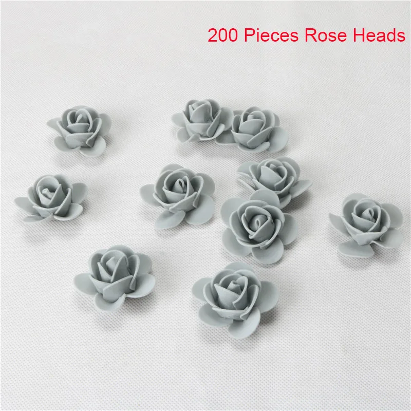 200PCS Rose gray DIY Роза аксессуары в виде мишки мешок пены медведь плесень 200 шт PE искусственные розы цветок головы Роза медведь собака удачи плесень - Цвет: 200PCS Rose gray