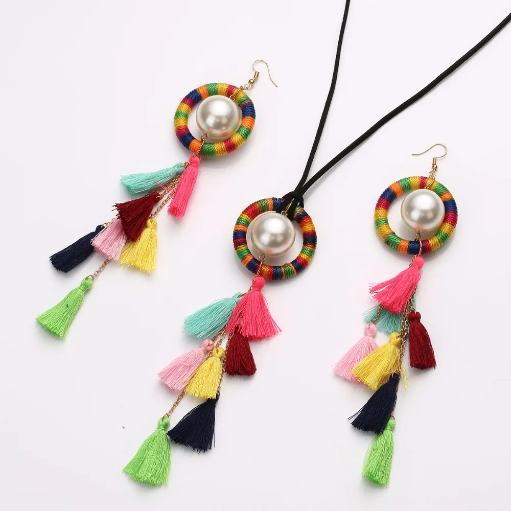 Bohemia pearl pendant necklace South Korea cotton velvet tassel necklaces earrings | Украшения и аксессуары