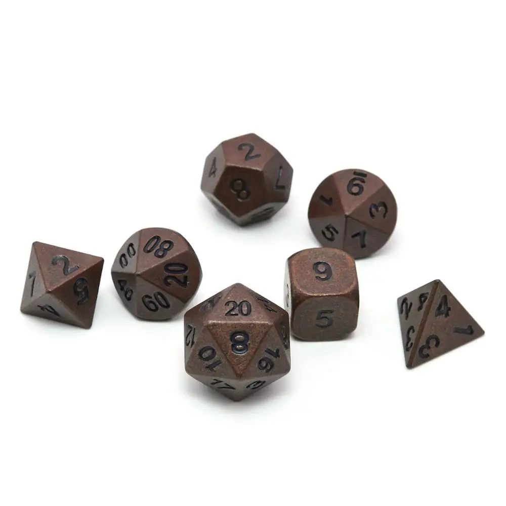 Ancient Copper Многогранные металлические игральные кости Набор из 7 с мешком для игры в кости для RPG DnD MTG настольные игры древняя медь, древнее золото, древнее серебро - Цвет: Ancient Copper