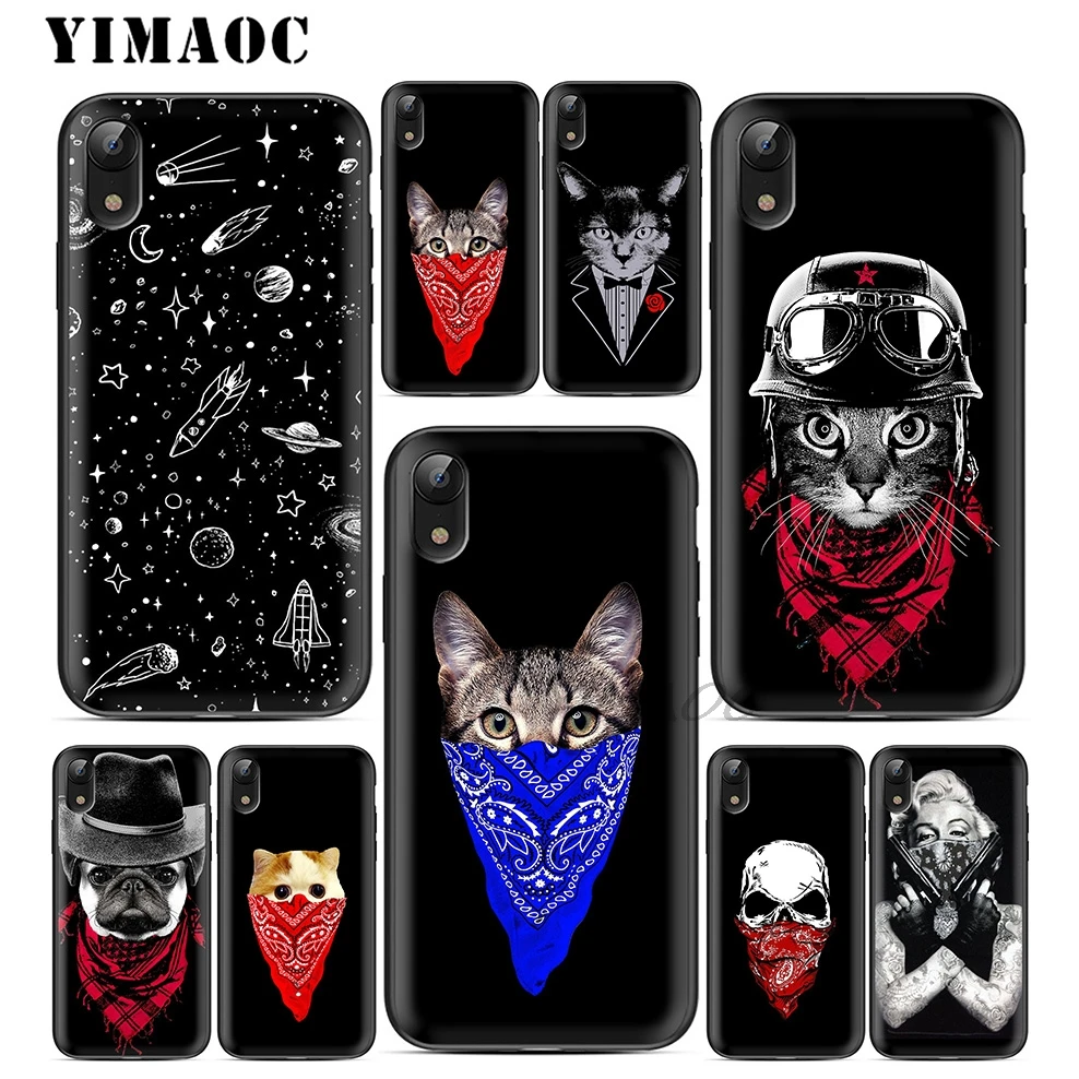 YIMAOC Кот-Гангстер бандана Мягкий ТПУ Черный силиконовый чехол для iPhone X или 10 8 7 6S