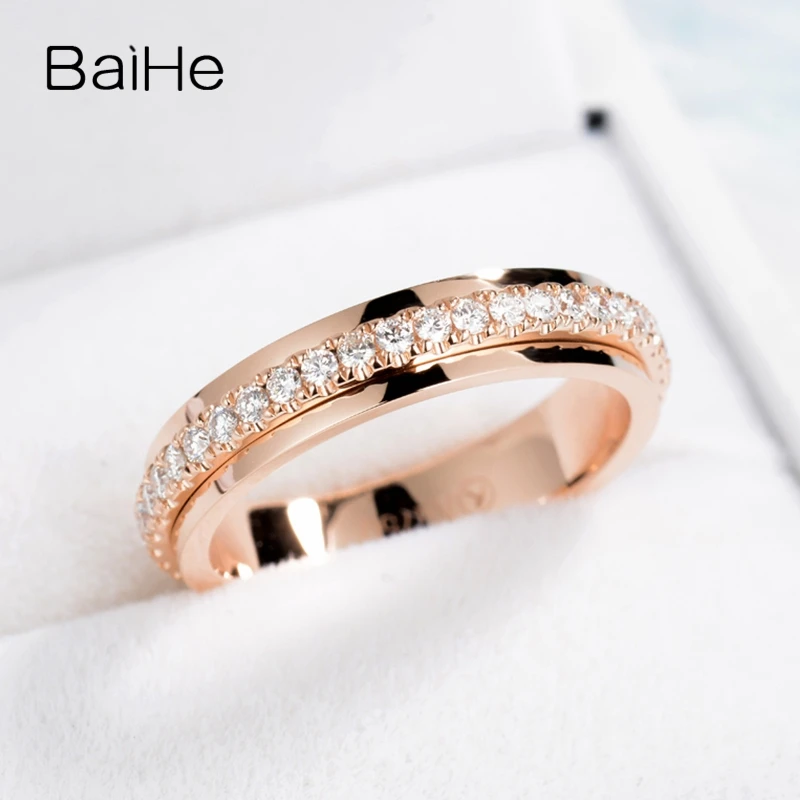 Женское кольцо с натуральным бриллиантом BAIHE розовое золото 14 к 0 43ct H/SI|Кольца| |
