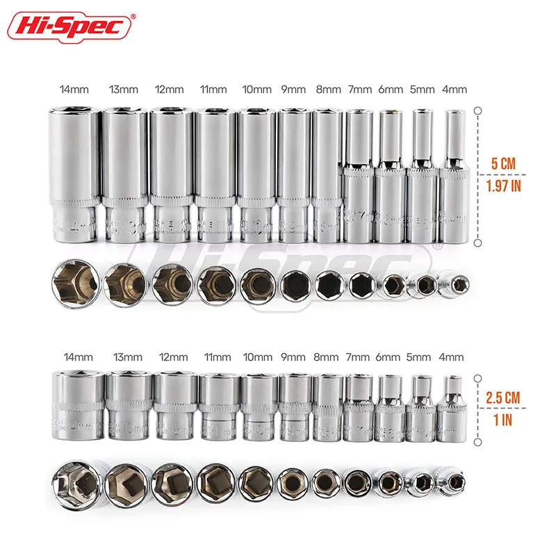 Hi Spec 12 шт. 1/4 дюйма набор гнезд для драйвера CRV 4 14 мм короткая длинная глубокая