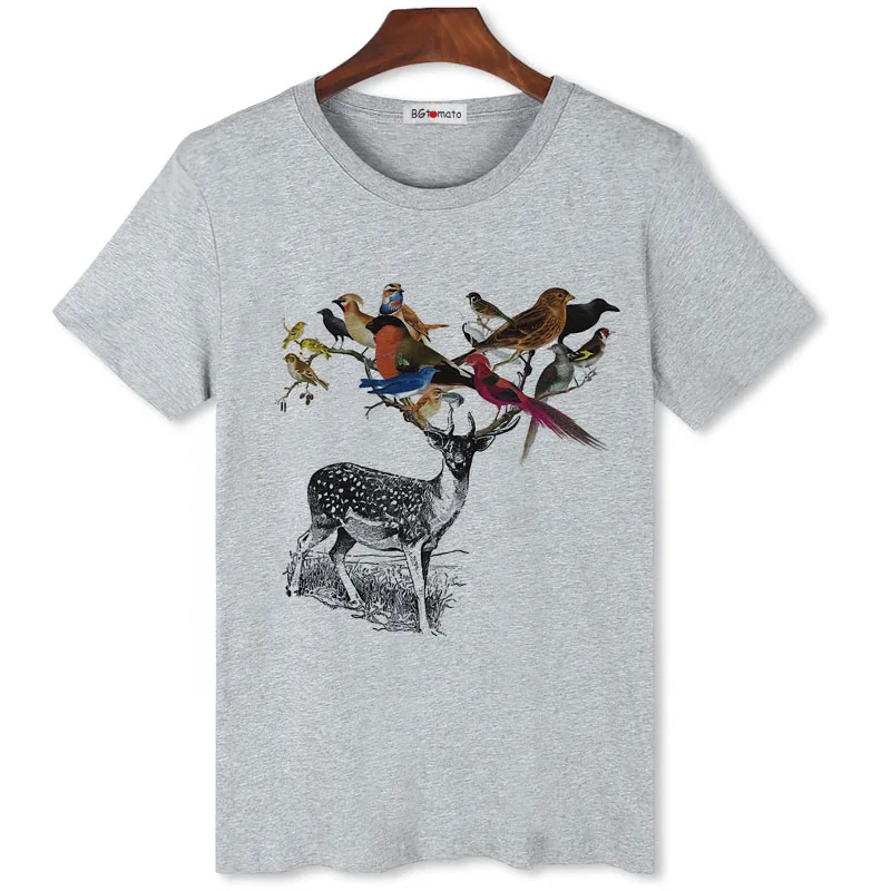 bgtomato Bird Deer personality art t shirt for men promotion sale original brand clothing crossfit shirts | Мужская одежда
