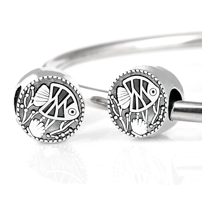 

10Pcs Ocean Life Fish Beads Fit For Pandora Bracelet Charm Bead for Jewelry Making Silver Plated Alloy DIY Big Hole Metal Bead