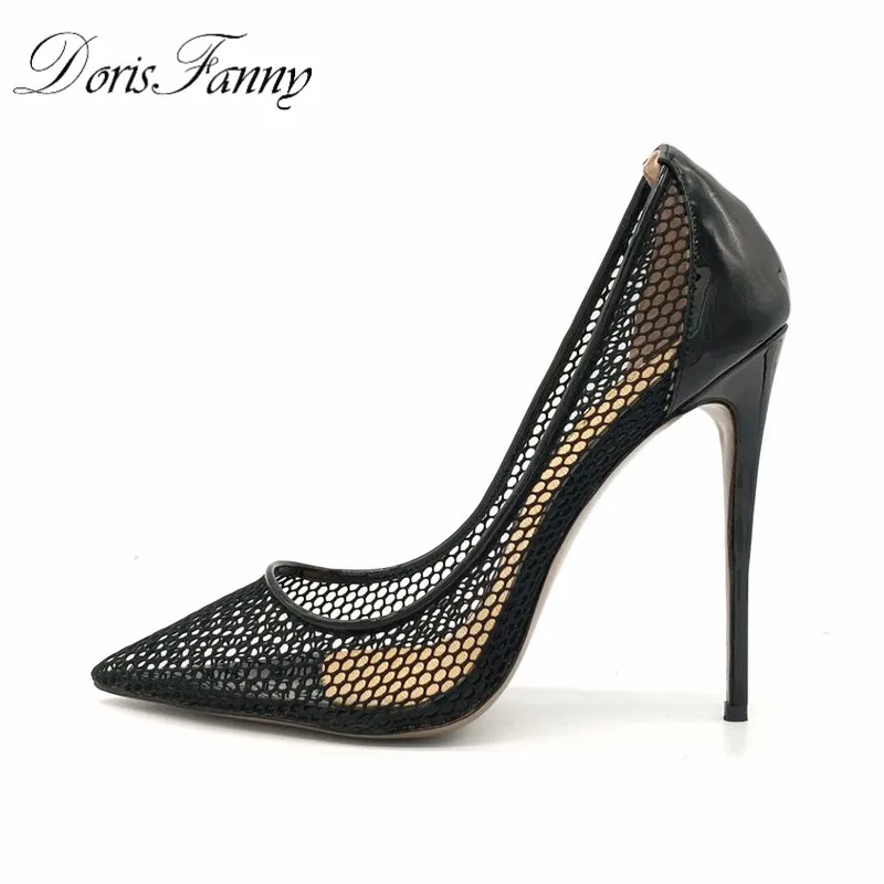 black 12cm DorisFanny/черные лакированные туфли-лодочки на высоком каблуке 12 см; размер 43; дизайнерская обувь с острым носком; женские туфли-лодочки - Цвет: black 12cm
