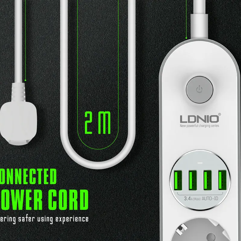 Умная настольная сетевая лента LDNIO 4 евророзетки адаптер переменного тока 3 А
