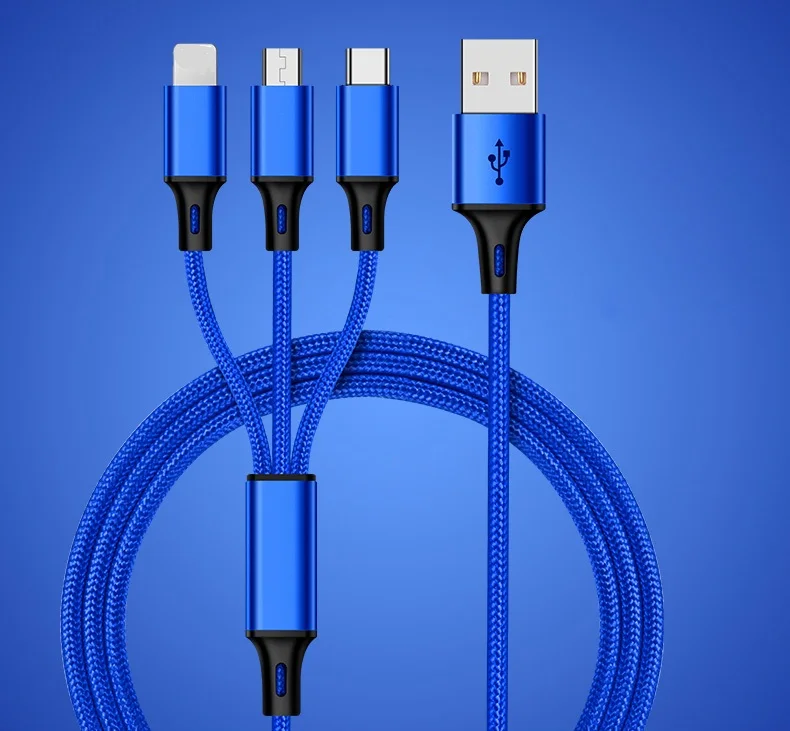 USB кабель 5V 2.4A 3 в 1 быстрая зарядка ткань Braide type C кабель зарядного устройства микро-usb для Xiaomi провод шнур для iPhone iPad кабель