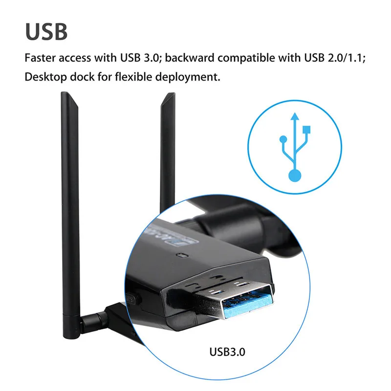 Беспроводная сетевая карта USB 3 0 двухдиапазонный 2 4 ГГц 5 1200 Мбит/с AC1200 802.11ac wifi