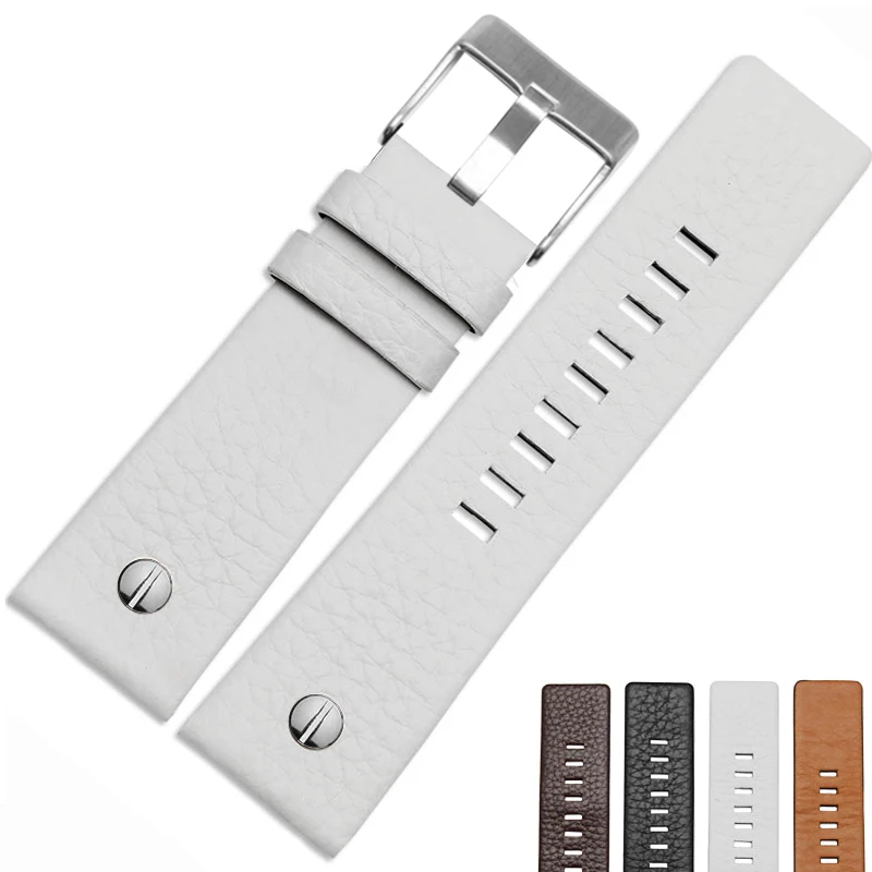 White silver buckle Новая мода кожаный ремешок для часов с часы на заклепках ремень браслет для дизель DZ7313 DZ7333 7322 7257 4318 7348 7334 Замена - Цвет ремешка: White silver buckle