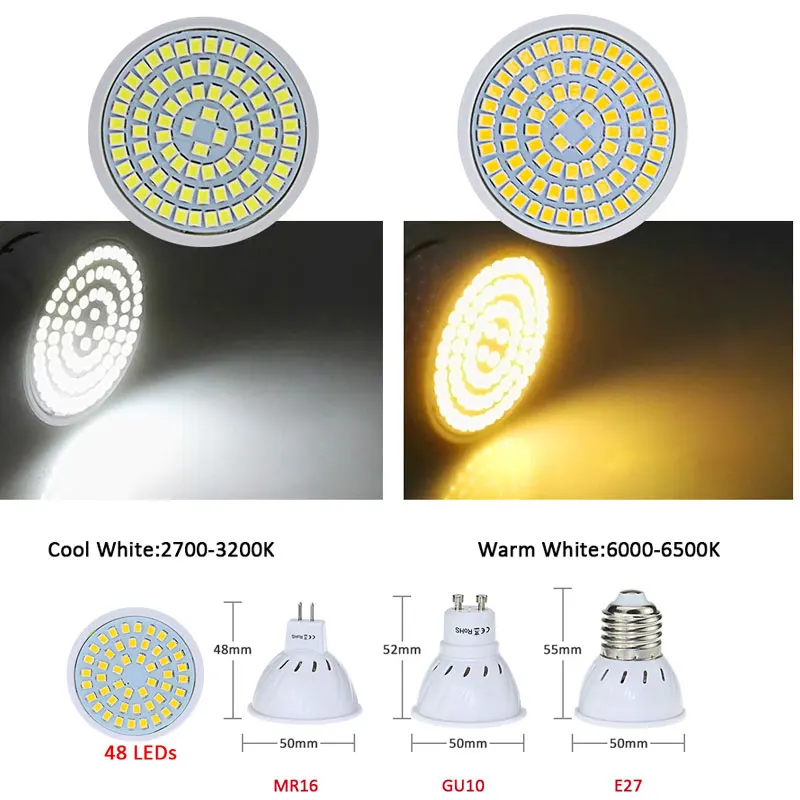 Светодиодная лампочка E27 GU10 MR16 SMD 2835 48LED 60LED 80led высокой яркосветодиодный