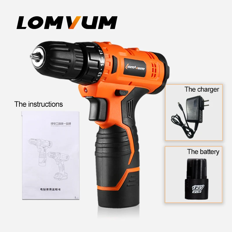 12V single 1 battery LOMVUM 24 В многофункциональная аккумуляторная отвертка ЛИТИЕВАЯ/батарея электрическая двойная регулировка скорости Мини дрель пресс мотор кручение - Цвет: 12V single 1 battery