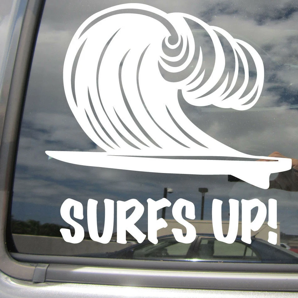 

Surfs Up! Surfboard and Wave Surfer Hawaii Car Window Vinyl Decal Sticker Car Accessories Motorcycle Helmet Car Styling