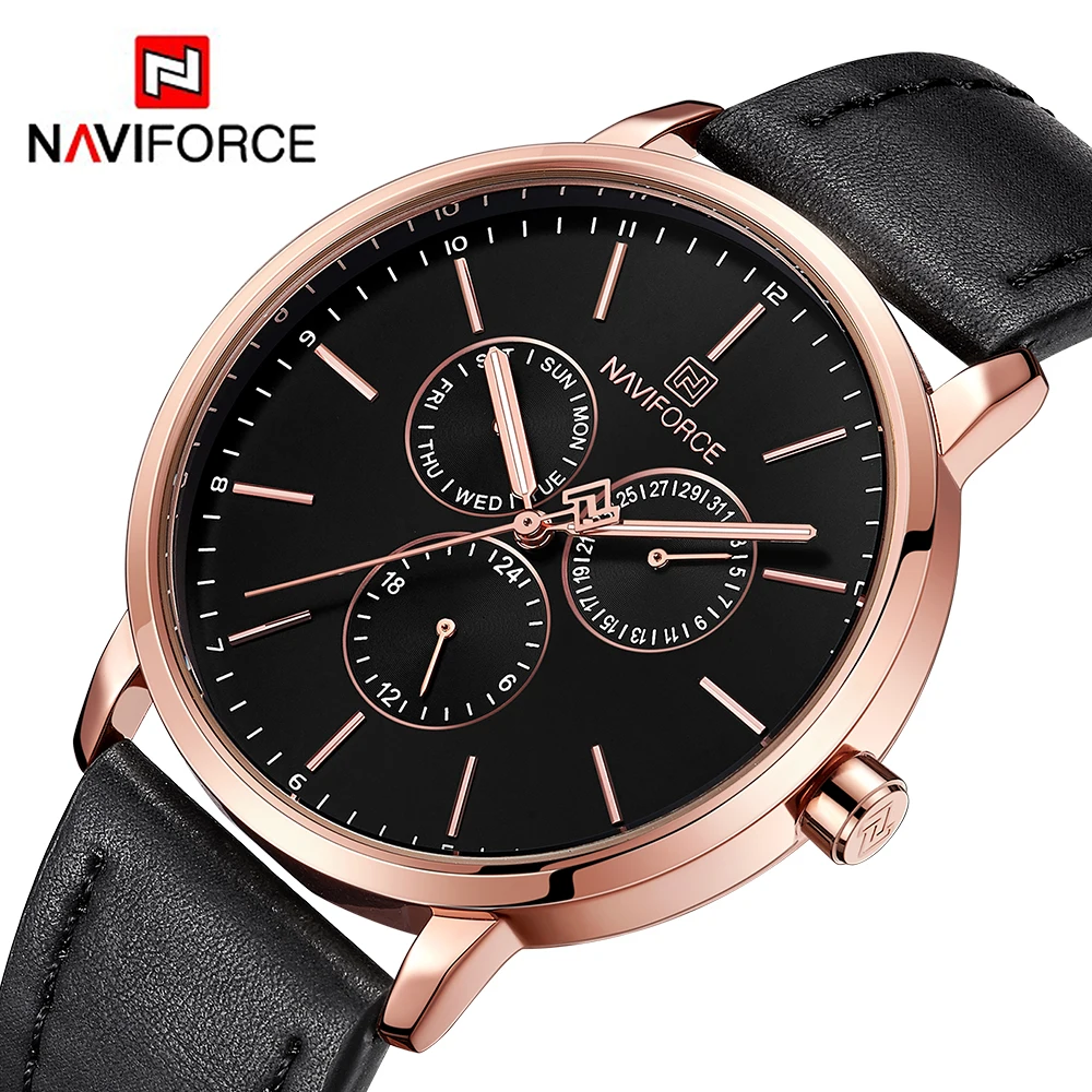 NAVIFORCE Роскошные мужские часы с датой недели многофункциональные Кварцевые