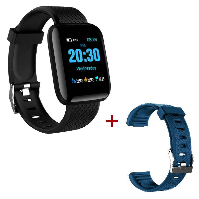 add blue strap Смарт-часы для мужчин, кровяное давление, водонепроницаемые, Смарт-часы для женщин, монитор сердечного ритма, фитнес-трекер, спортивные часы для телефона Android IOS - Цвет: add blue strap