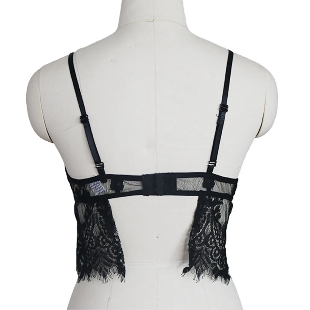 Сексуальные женские кружевные топы без рукавов с V образным вырезом и цветочным