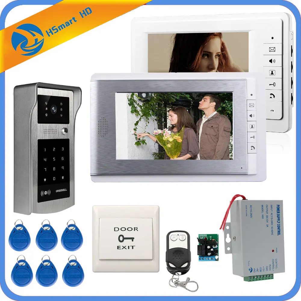 Проводной 7 дюймов монитор видео-дверной звонок видео домофон Системы+ ИК RFID код клавиатуры Камера+ пульт дистанционного управления с бесплатной доставкой