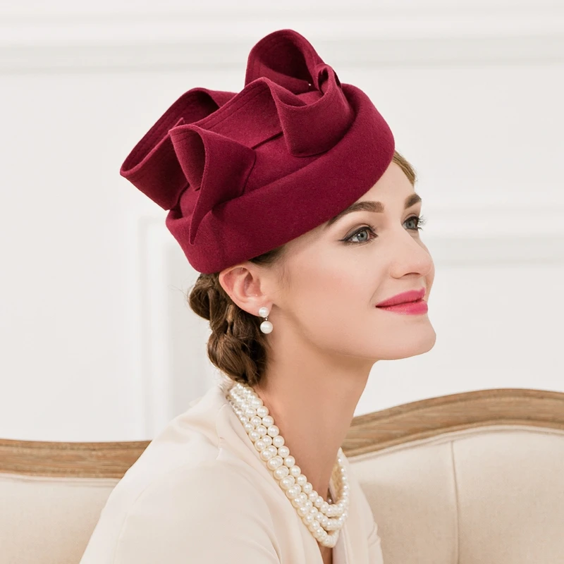 Новая Осенняя женская шапка из шерсти винтажная чистой винно красного цвета