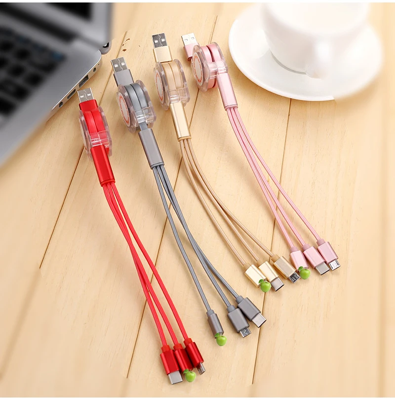 3 в 1 USB кабель 2.4A Быстрая зарядка кабель Регулируемый для iPhone 8 7 6 Android Micro USB кабель для lightning Тип usb C Mobile