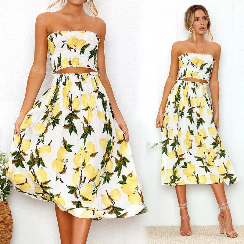 Летние комплекты одежды Boho из 2 предметов женские с открытыми плечами облегающий
