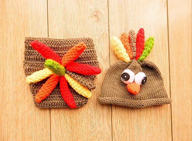 free shipping Newborn Crochet Knit Costume Photo Photography Prop baby turkey hat with Diaper Cover Set size:0-1m 3-4m | Детская одежда