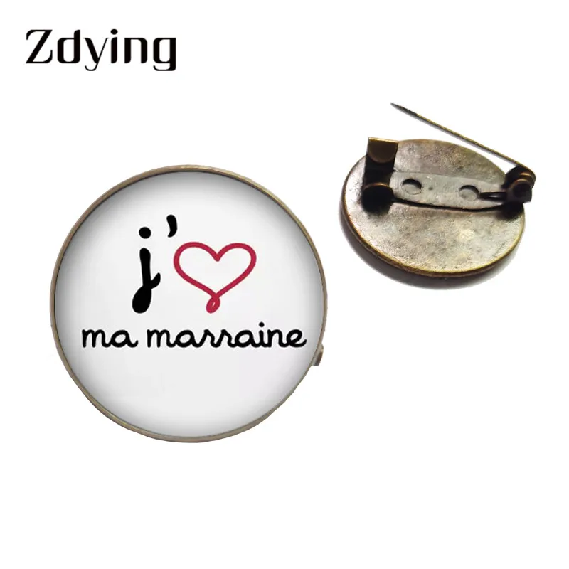 Винтажная брошь в стиле ретро I Love Ma Marraine стеклянный купол Super виде значка