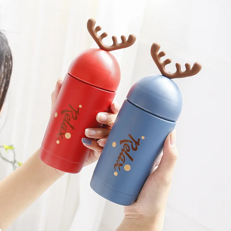 Cartoon fashion Small antlers Thermos Elk stainless steel vacuum flask Leakproof Male and female students gifts Outdoor travel | Дом и сад