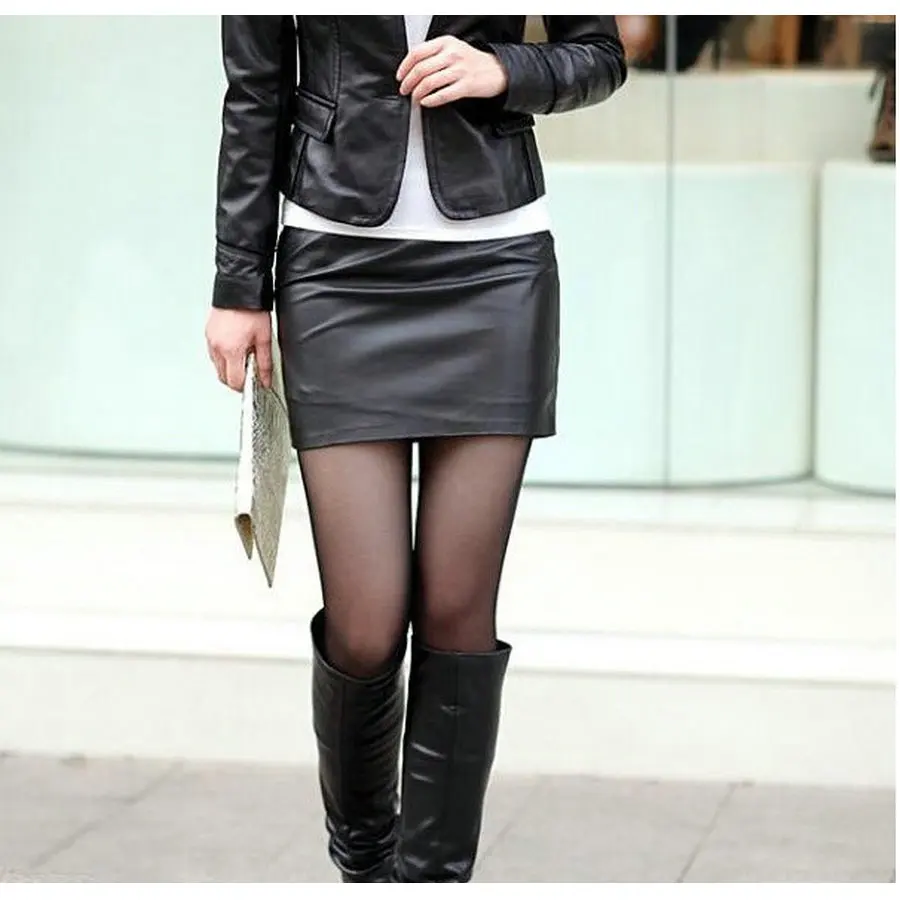 Женская облегающая юбка карандаш из искусственной кожи Вечерние черные короткие