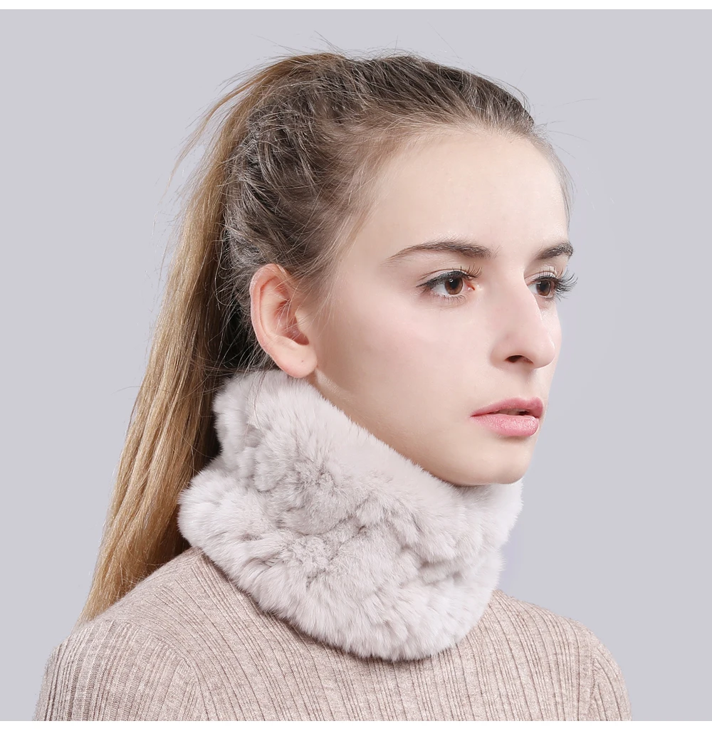 Women Real Fur Handmade Stretch Fur Scarf Knit Genuine Rex Rabbit Fur Headbands Girls Natural Fur Ring Cowl Snood Scarves Winter