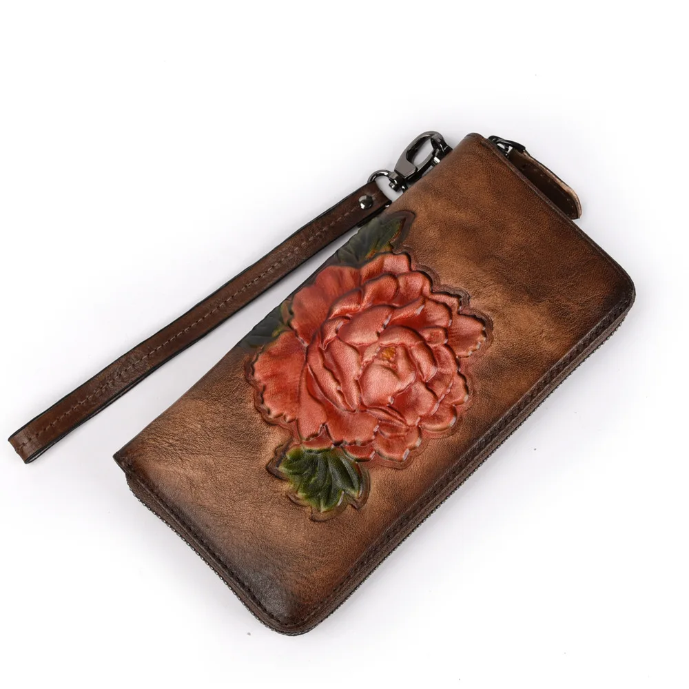 Горячая Распродажа натуральная кожа великолепный узор цветы пиона женский