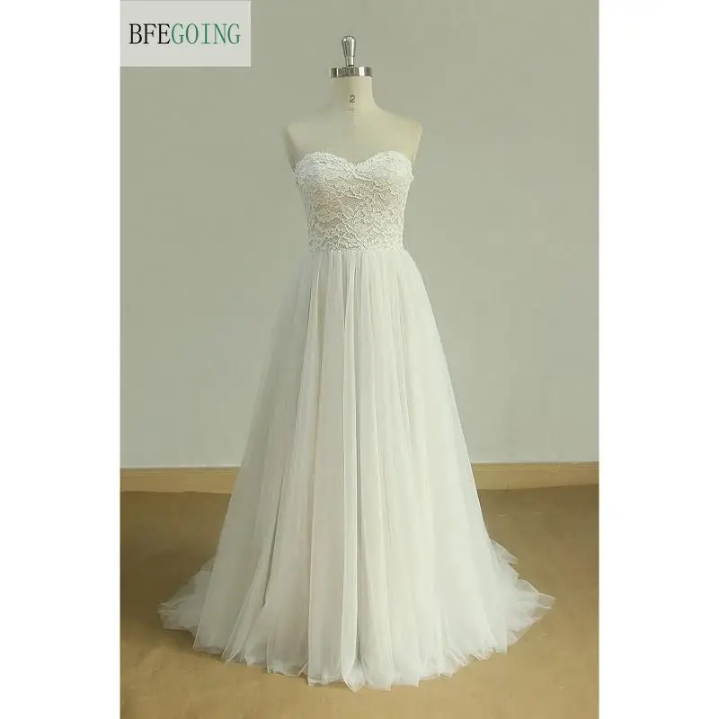 Тюлевое кружево цвета слоновой кости ТРАПЕЦИЕВИДНОЕ свадебное платье в пол