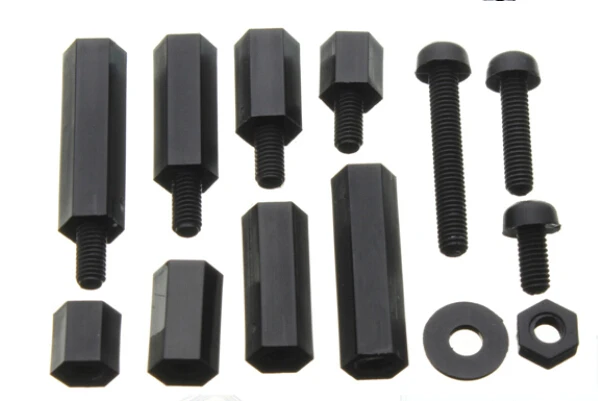 260 шт./компл. M3 пластиковые нейлоновые черные шестигранные прокладки для мужчин и