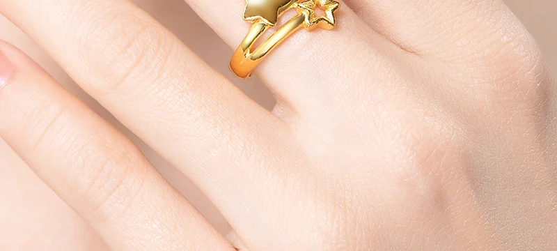 HMSS 24K золотое кольцо чисто желтые звезды женское кольцо ювелирное подарок как девушка изменяемый Дизайн Классическая изысканная мода Au999