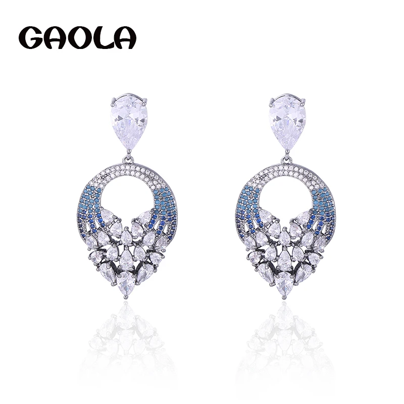 Женские серьги подвески с фианитами в форме капли|cubic zirconia dangling earrings|dangle earringswomens