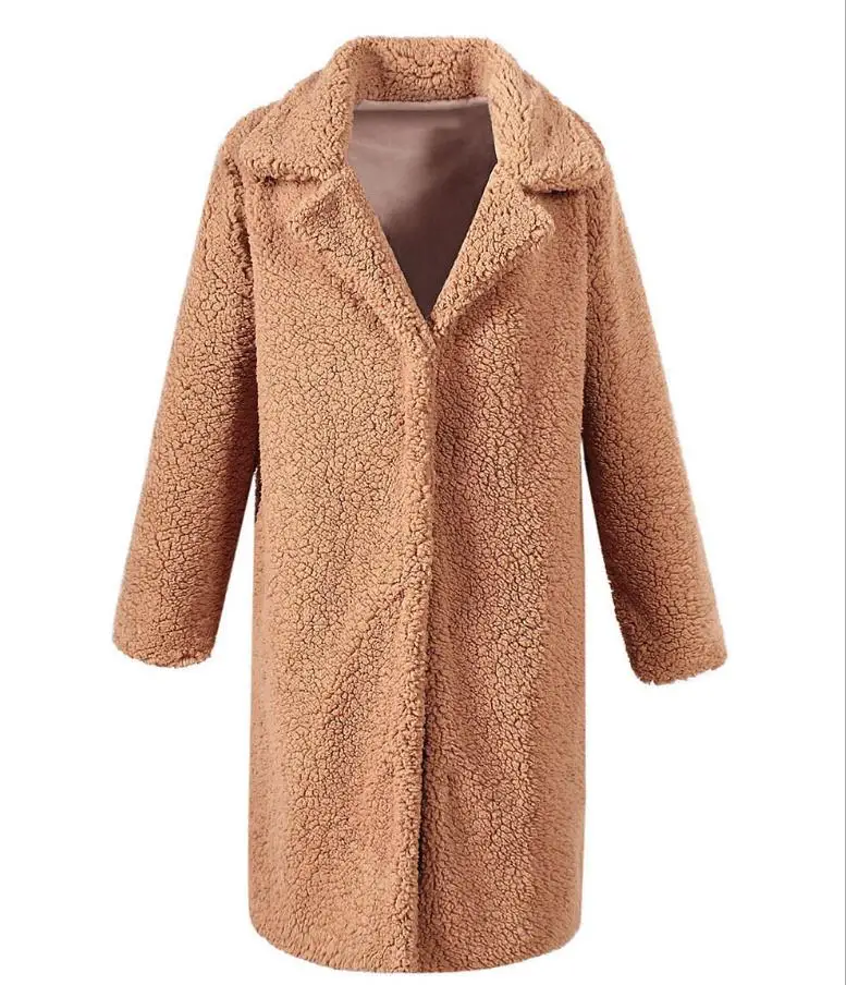 Женское длинное меховое пальто K1114 плюшевое с отворотом и искусственным мехом