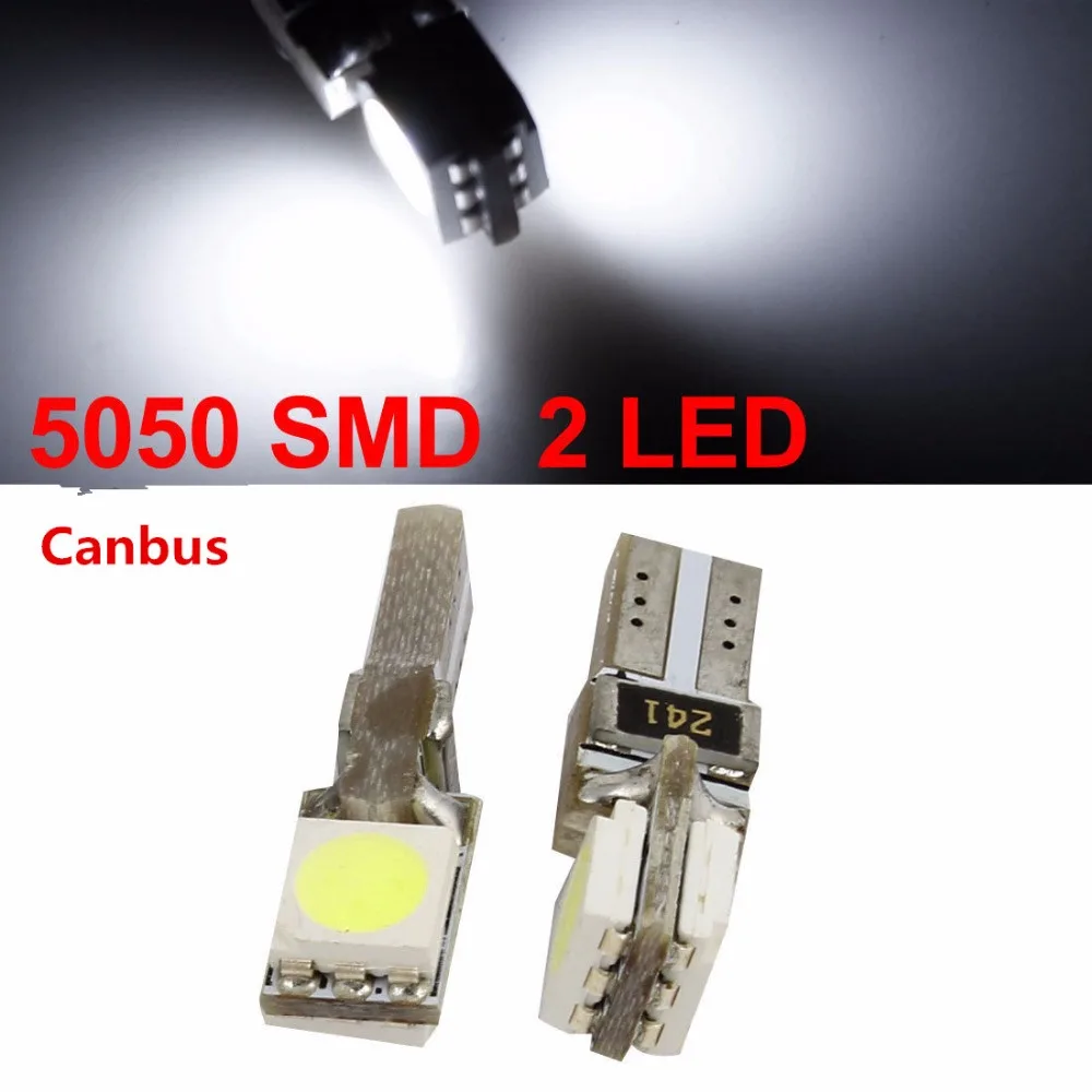 

10Pcs/Lot White Color Canbus T5 2-SMD-5050 Instrument lamp Dashboard Warning Indicator Light 12V LED White Lights Wedge Bulbs