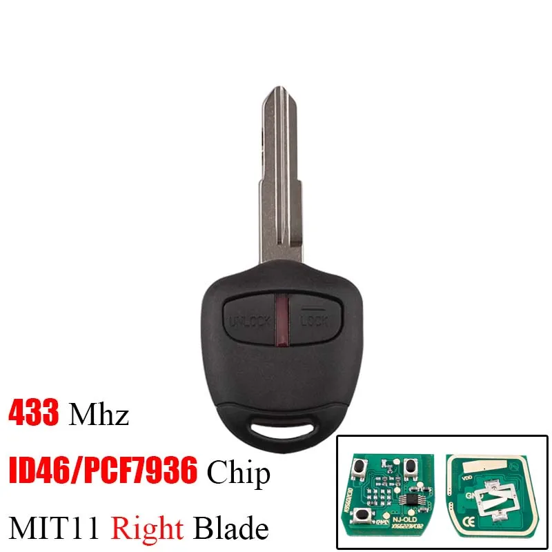 2Buttons 433Mhz BHKEY 3 кнопки 434 МГц ID46 чип БЕСКЛЮЧЕВОЙ пульт дистанционного управления автомобильный брелок для Mitsubishi Lancer Outlander Shogun Pajero MIT11 Blade - Количество кнопок: 2Buttons 433Mhz