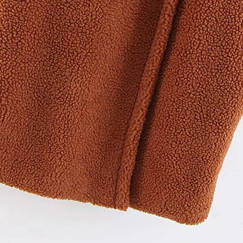 COLROVIE Brown Solid Pocket Open Front Casual Teddy Coat Women Autumn Fashion Warm Long Coat Office Ladies Elegant Outwear